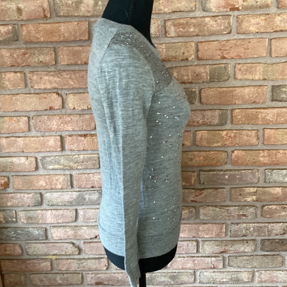 J Crew XXS Rhinestone Plaid Sweater Heather Grey NWOT - Picture 8 of 11